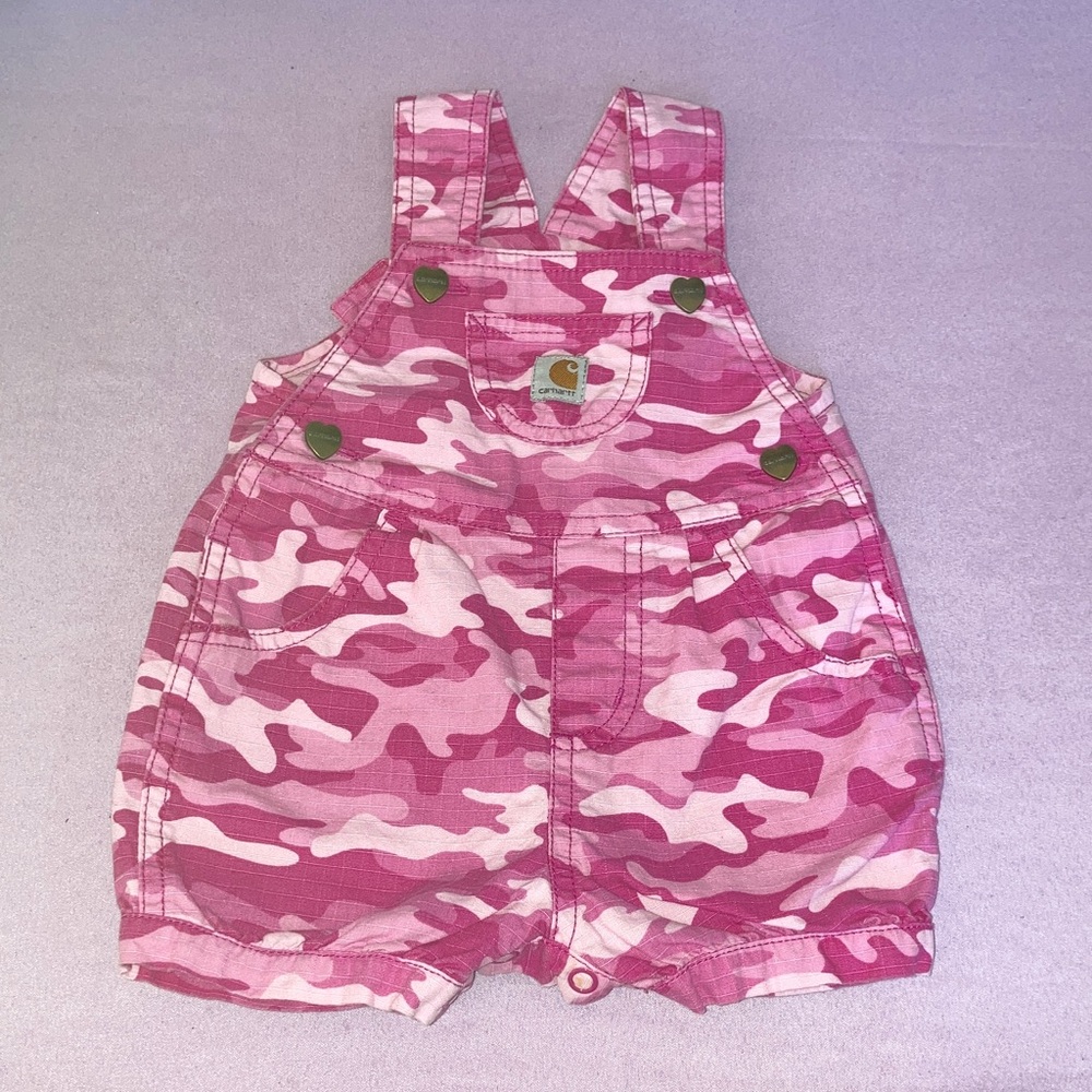 Carhartt Pink Camo Denim Overall One-Piece Romper 9M